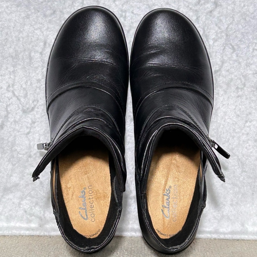 Clarks Womens Black Cora Pace Leather Side Zip Ankle Booties Shoes SZ 9.5M - Picture 5 of 11